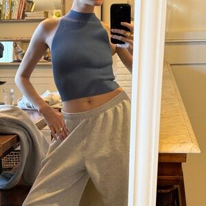 Babaton Blue Ribbed Halter Top